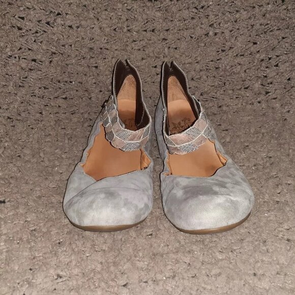 THINK! Gray Suede/Copper & Silver Hook/Loop Fastening-Ballet Mary Janes-Sz 41-EX - Picture 3 of 7
